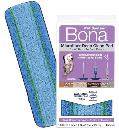 Bona Pet System Microfiber Deep Cleaning Pad for Multi-Surface Floors - Washable and Reusable - Safe on Hardwood Floors - Lifts & Removes Heavy Dirt and Pet Mess Build-up - Fits All Bona Mops