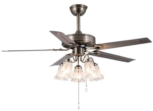 LLXTJJY American Style Country Ceiling Fans with Lights Industrial Style Ceiling Fan Iron Leaf Reversible Quiet Ceiling Fans Propeller