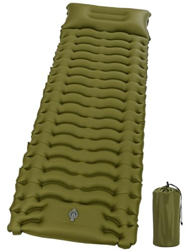 Tixexo Matelas de Camping Autogonflant, 10cm Épaisseur Gonflables et Imperméable de Camping avec Pompe à Pied & Oreiller pour Plage, Voyage (Vert)