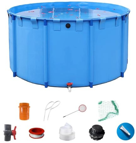 Bassin À Poissons Hors Sol En Toile, Réservoir D'eau Portable Et Pliable, Bassin Pour L'élevage De Carpes Koï, Grande Piscine D'aquaculture, Cadre De Ceinture, Accessoires Inclus(2x1m/3100L)