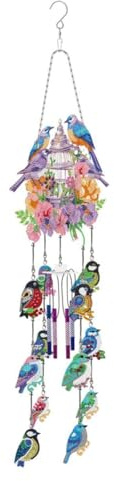 Sxmrmnx DIY Dotted Diamond Art Painting Wind Chime Kit Sun Catcher Hanging Ornaments Wind Chimes Art for Outside B