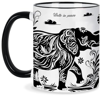 Elephant Gifts for Women, Elephant Mug 11Oz Black and White Boho Mug for Coffee, Tea and Milk, Ceramic Cup Microwave & Dishwasher Safe
