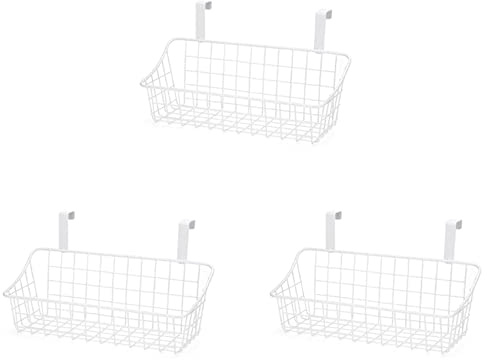Uulooat 3X Basket with Hook Grid Storage Basket, Hang It Behind A Door or on A Railing, Over the Cabinet Door, White