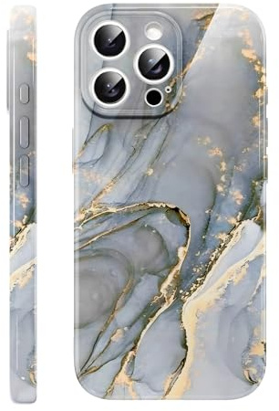 Foonary for iPhone 15 Pro Max 6.7''Cute Phone Case, Marble Pattern Aesthetic Phone Case for Women Girls, Comfortable Grip Slim Shockproof Bumper Military-Grade Protection Cover, Gray