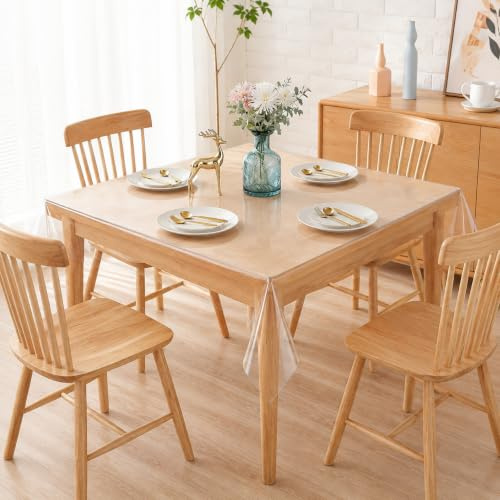 ANKUOFUA Tovaglia in PVC trasparente, 100 x 100 cm, spessore 0,13 mm, trasparente, lavabile, impermeabile, pellicola protettiva per tavolo, trasparente per matrimonio