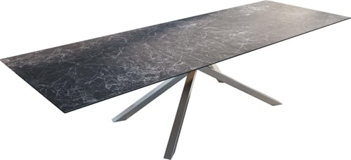 DELIFE Outdoortisch Edge 300x100 cm Keramik Laminam® Nero Greco Anthrazit Kreuzgestell Rechteck Edelstahl
