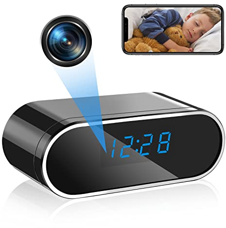 Yadayuki Mini Cámara Espía Oculta WiFi 1080p HD con Despertador | 2.4G/5GHz WiFi, Visión Nocturna ＆Detección de Movimiento, Ángulo 120°, Microcámara Invisible