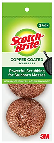 Scotch-Brite Copper Coated Scrubbers, Scouring Pads for Cleaning Tough Baked-On Messes, Metal Scrubbers for Cleaning Dishes, 3 Scrub Pads