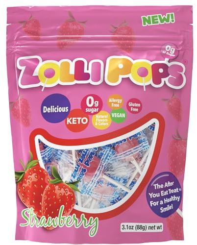 Zollipops Clean Teeth Pops, Anti Cavity Lollipops, Strawberry, 15 Count