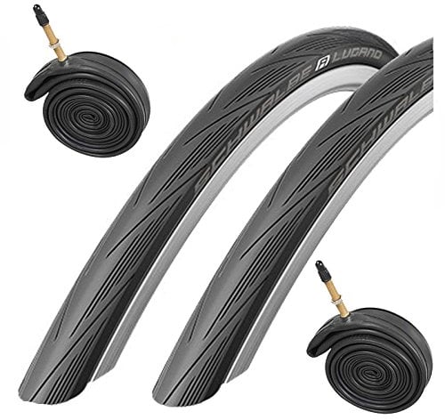 Schwalbe Lugano 700c x 23 Road Racing Bike Tyres (Pair) & Presta Inner Tubes - Black