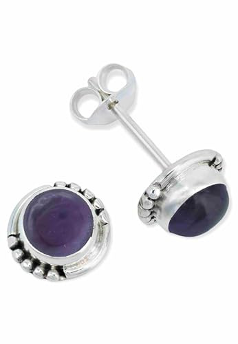 925 Silber Ohrstecker mit Edelstein | echtes Silber, verschiedene echte Steine zur Auswahl, handarbeit aus Indien, im Geschenkbeutel