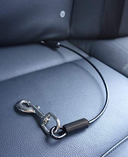 Leash Boss Dog Car Seat Belt Restraint - No-Chew Heavy Duty Car Seatbelt for Pets - 5 Sizes - Coated Steel Rope to Prevent Chewing (31 in) Black