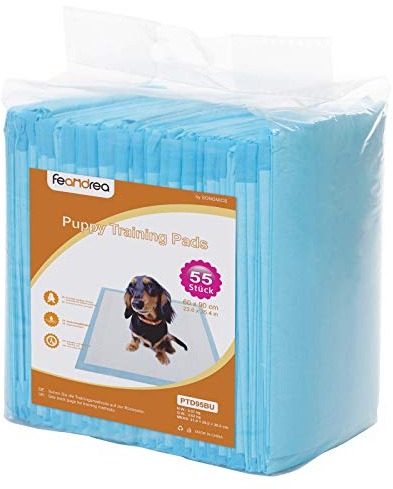 FEANDREA Puppy Pads, Welpen-Unterlage, 90 x 60 cm, 55 Stück, blau-weiß PTD95BU