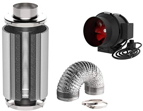Grow Abluft Set mit Lüfter: 400 m³/h + Aktivkohlefilter 530 m³/h + 10 m Schlauch (530m3h)
