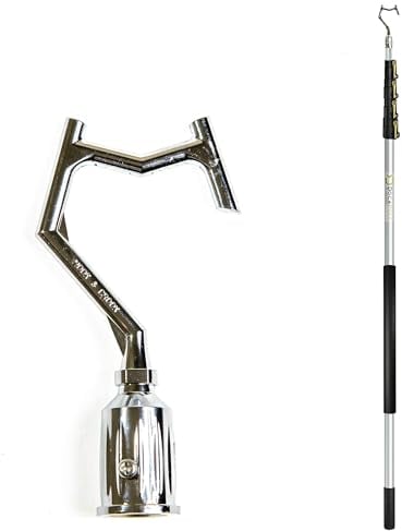 DOCAZOO Boat Hook & 6-24 Foot Extendable Telescoping Pole (30 ft Reach) - Durable & Lightweight Push Pole for Docking, Hanging Christmas Lights, Tree Debris Removal & More