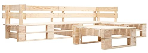 vidaXL Holz Garten Palettensofa 4-TLG. Sofagarnitur Sitzgarnitur Ecksofa Lounge Gartenset Gartensofa Gartenmöbel Palettenmöbel In/Outdoor Natur