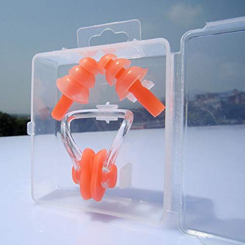 VOANZO 4 Stücke Silikon Schwimmen Ohrstöpsel Für Kinder Ohrstöpsel Und Nasenklammer Sets, Wasserdicht & Komfortabel Für Kinder Mädchen Jungen Babys Kleinkinder (orange)