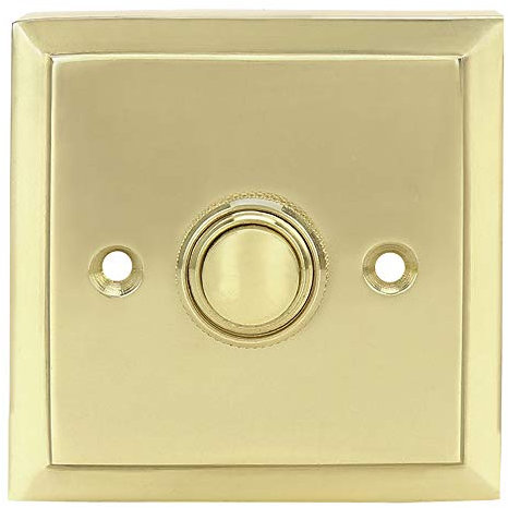 A29 Wired Brass Vintage Decorative Square Door Bell Chime Push Button Polished Lacquered Finish with Easy Installation Height 2 ½ inch X 2 ½ inch