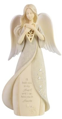 Enesco Foundations Collection Engelsfigur Heart Hold You in Heaven, Kunstharz, handbemalt, Sammlerstück, dekorative Engel-Figuren, Heimdekoration, Gedenkstatue, 20,3 cm