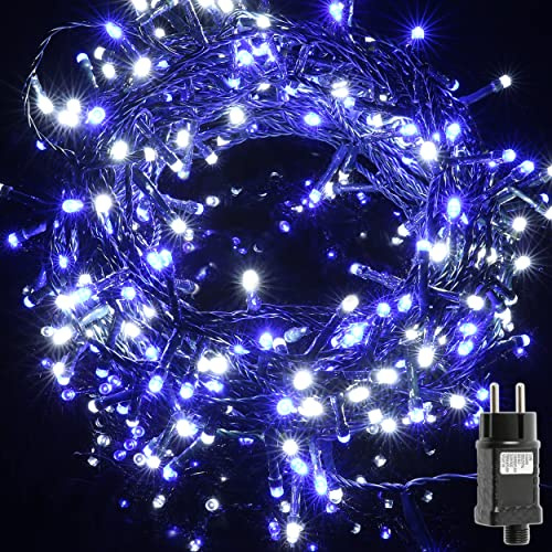 H HANSEL HOME Guirnalda Luces Led de Navidad Luces de Árbol de Navidad Uso Interior/Exterior IP44 Impermeable Cable Verde (Luz Blanco Y Azul, 300 Leds 15M)