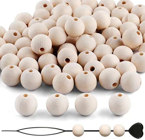 SOSMAR 100 Stück Natur Holzperlen Holzkugeln mit Loch (18mm, 4mm Loch) – Natürliche Holz Perlen für DIY Basteln, Makramee, Armband, Halskette & Deko