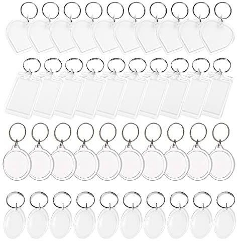 PUERHUACI Portachiavi Portafoto 40 Pezzi Portachiavi con Foto,Portachiavi Personalizzato per Foto Doppio Lato con Anelli Ferro Portachiavi Foto per Famiglie, Amici e Regali