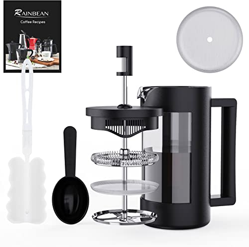 RAINBEAN Cafetiere Coffee Press 2 Cups/350ml, Glass French Press Coffee Maker - 3 Level Filtration System, Heat Resistant Borosilicate Glass, Easy Clean, BPA Free