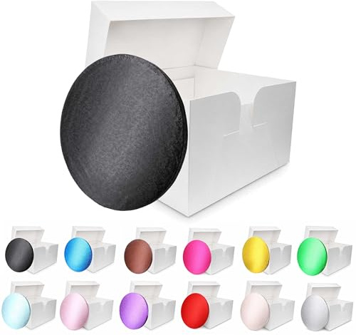 LARRYROO Colour Cake Drum Board & White Box + Lid Combo Pack for Wedding, Birthday Cakes (Black, 16 Inches)