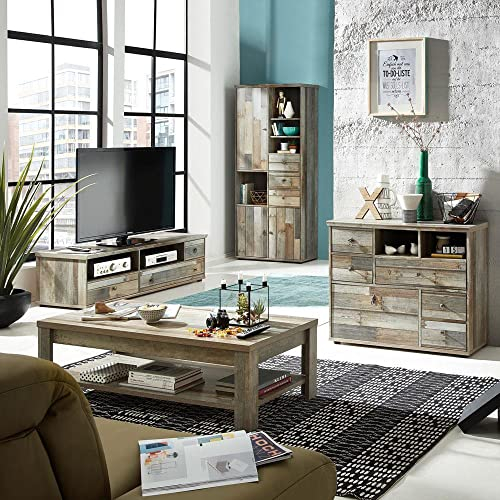 Wohnzimmerset Vintage Driftwood Couchtisch TV Lowboard Schrank Kommode