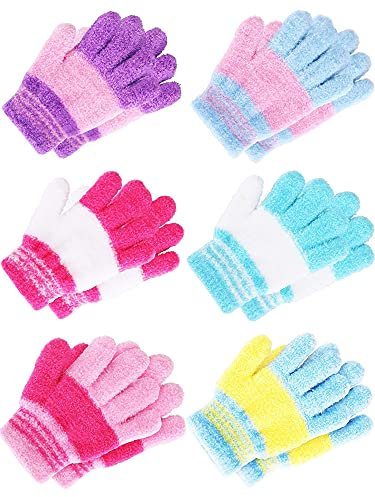 6 Paar Kinder Handschuhe Vollfinger Gestrickt Fäustlinge (Süße Farben, 0-3 Jahre)