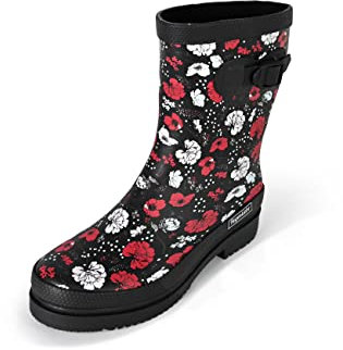 Regenliebe Botas de agua para mujer Blossom Night Media caña, Negro, blanco, rojo, 41 EU