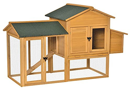 PawHut Poulailler en Bois avec Porte grillagée, Plateau Amovible, nichoir, Rampe pour 2 à 4 Poules 168 x 75 x 103 cm