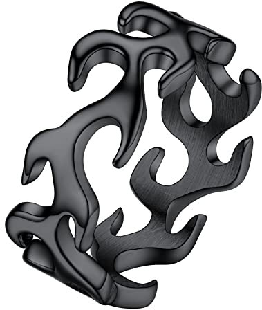 PROSTEEL Flamme Design Band Ring Herren Gotik Punk Ring Größe 57 Schwarz Statement Ring Biker Motorradfahrer Modeschmuck Accessoire