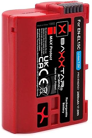 Baxxtar MaxProtect EN-EL15c Batterie 2600mAh capteur NTC boîtier de Protection V1 Compatible avec Nikon Z5 Z6 Z7 II Z8 D500 D600 D610 D750 D780 D800 D810 D850 D7000 D7100 D7200 D7500 en EL15 EL15b