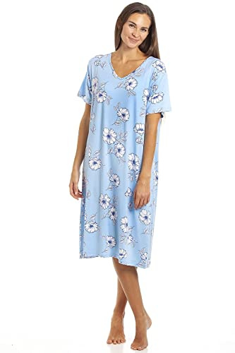 Camille Womens Stunning Floral Print Short Sleeved Nightdress - Ladies Lightweight Knee Length Nightie - Comfortable & Breathable Summer Nightwear
