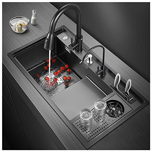 Lavandino A Tazza Nano-Stepped 304 Lavello da Cucina Artigianale in Acciaio Inox Lavandino Multifunzione per La Preparazione del Bar A Una Vasca con Rubinetto Estraibile