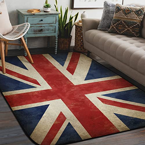 Teppich mit britischer Flagge, Union Jack, 122 x 182 cm, Vintage-Stil, UK-Flagge, maschinenwaschbar, gro?e Indoor-Teppiche f¨¹r Wohnzimmer, Schlafzimmer, Esszimmer