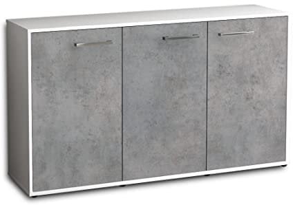 Lqliving Sideboard Delia, Korpus in Weiss matt, Front in moderner Beton Optik (136x79x35cm), inkl. Metall Griffen, Made in Germany
