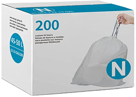 Code N 200 Count Drawstring Trash Bags 1.2 Mil THICK Heavy Duty | Compatible with simplehuman Code N | White Garbage Can Liners 11.9-13.2 Gallon / 45-50 Liter Heavy Duty Plastic Trash Bags