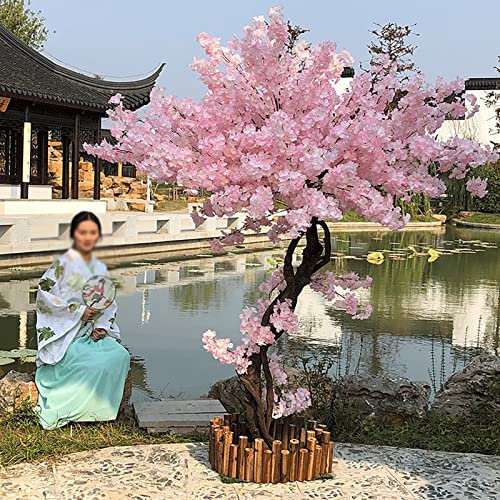QUINMO 1.2x0.8m Japonais Artificiel Cerisier Fleurs Arbres Champagne Cerisier Fleur Arbre Arc Rose Faux Sakura Fleur Intérieur Extérieur Maison Bureau Fête Extension 1x0.6m/3.2x1.9ft