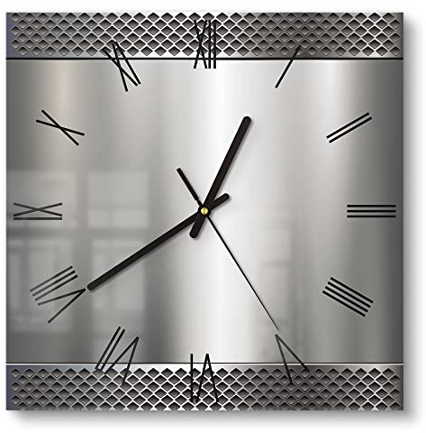 DEQORI Glasuhr | 30x30 cm | Motiv Matt schimmerndes Metall | ausgefallene leise Design Uhr aus Glas | Wanduhr für Wohnzimmer & Küche | moderne Hingucker Uhr für die Wand