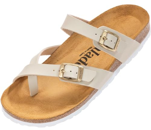 Palado Damen Pantoletten Cres Matt - elegante Sandalen Made in Spain - bequeme Hausschuhe mit Kork-Fußbett - modische Sommerschuhe Beige UK4,5 - EU37