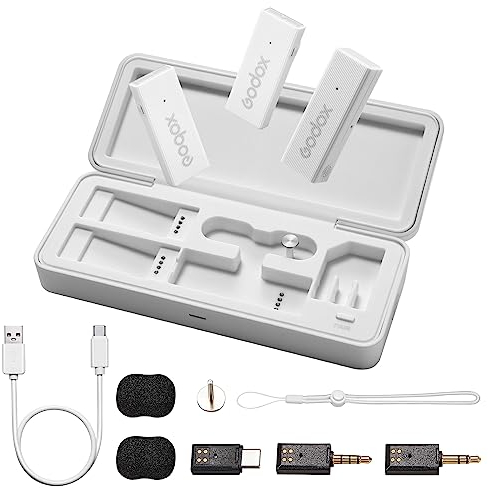 Godox Movelink Mini UC Kit 2 Wireless Lavalier Mikrofon System, 2,4 GHz 100 m (328 ft.) Drahtloses Mikrofon mit Ladekoffer für Handy, PC, Android, USB-C, Kameras, Vlog, TikTok, Interviews (Weiß)