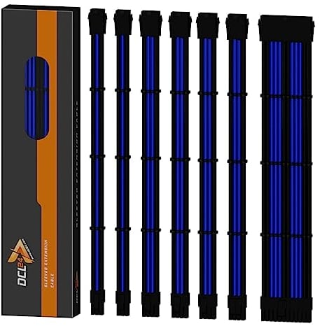 dcl24.de 30CM Sleeved Cable PC Extension Kit Schwarz-Blau für Netzteil, GPU/CPU, PSU Cable Extensions mit Kabelkämmen, 3x 8pin PCIe