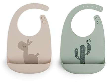 Done by Deer Silikon Lätzchen 2 Pack Lalee Sand/Grün - Weiche wasserdichte Baby Bibs mit praktische auffangschale und im Nacken verstellbar - 100% Silikon in Lebensmittelqualität