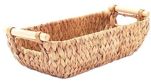 Decorasian Lot de 2 paniers de rangement tressés en jacinthe d'eau - Panier de rangement pour papier toilette ou serviettes - Long et étroit pour le rangement dans la salle de bain Naturel
