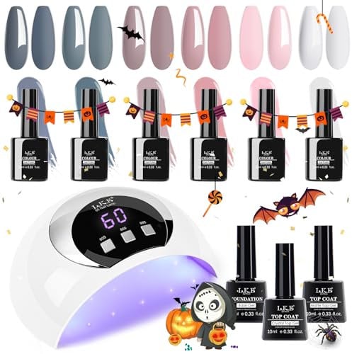 Gel Nail Kit 6 Colors Gel Nail Polishes Set with 54W UV Lamp for Gel Nails,Glossy & Matte Top and Base Coat,Gray White Pink Gel Nail Polish Set with Lamp Starter Kit for Nail Art DIY at Home…