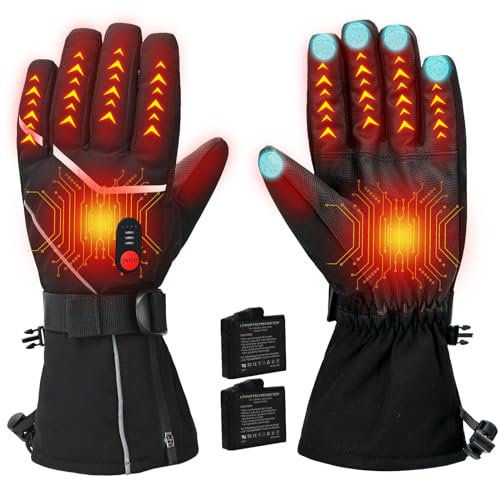COVVY Heated Gloves, Touchscreen Waterproof Heating Gloves for Men, 3 Levels Adjustable and Last 8 Hours, Rechargeable 7.4V 3000mAh Battery, Hand Warmer Gloves, Women Heated Glove Winter, Ski Gloves
