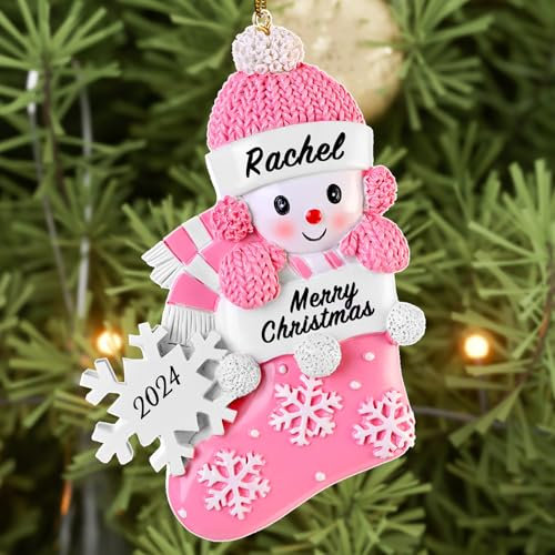 Bemaystar Personalised Baby's First Christmas Bauble 2024 - Customised Name Girl Ornament for Tree, Stocking Stuffers, Xmas Gifts for Grandkids, Newborn