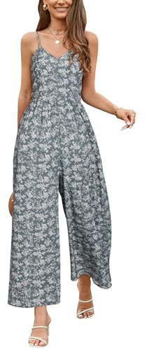 LAISHEN Jumpsuit for Women UK Playsuits Wide Leg Dressy Pants Overall Ladies Summer Casual Dungarees Romper with Pockets (Floral-l, XL)